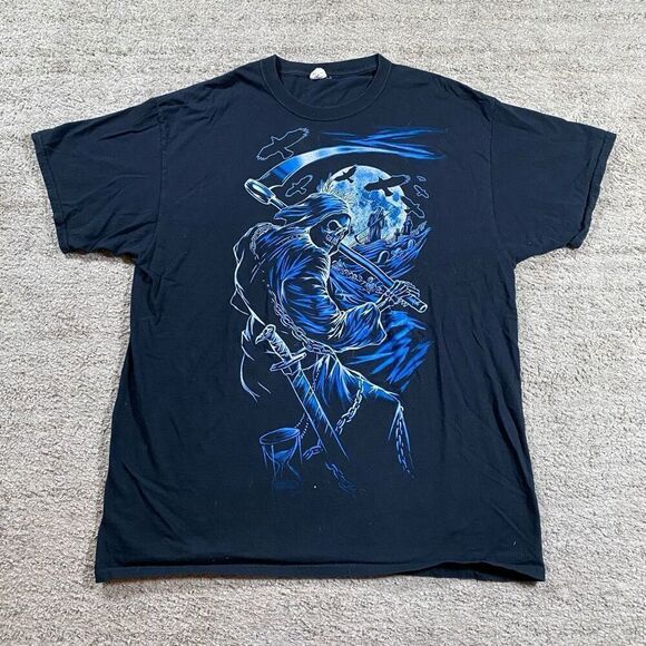 Vintage Y2K Grim Reaper Graveyard 3D Print Tee T Shirt - Picture 1 of 7